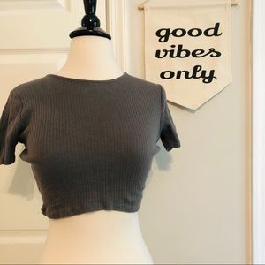 Topshop Grey Ribbed Crop Top, Size 4